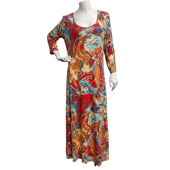 Colleen Lopez 3/4-Sleeve Knit Maxi Dress Women's XL Artsy Summer Beachy Vacation - Picture 1 of 11